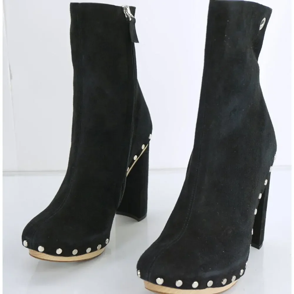 Proenza Schouler Studs Black Suede Platform Ankle Boots Size 35 Heels NIB $1050